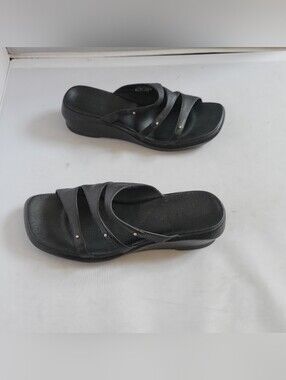 Clark Womens Sandal Size 8.5 Black Leather Open Toe Slip On
